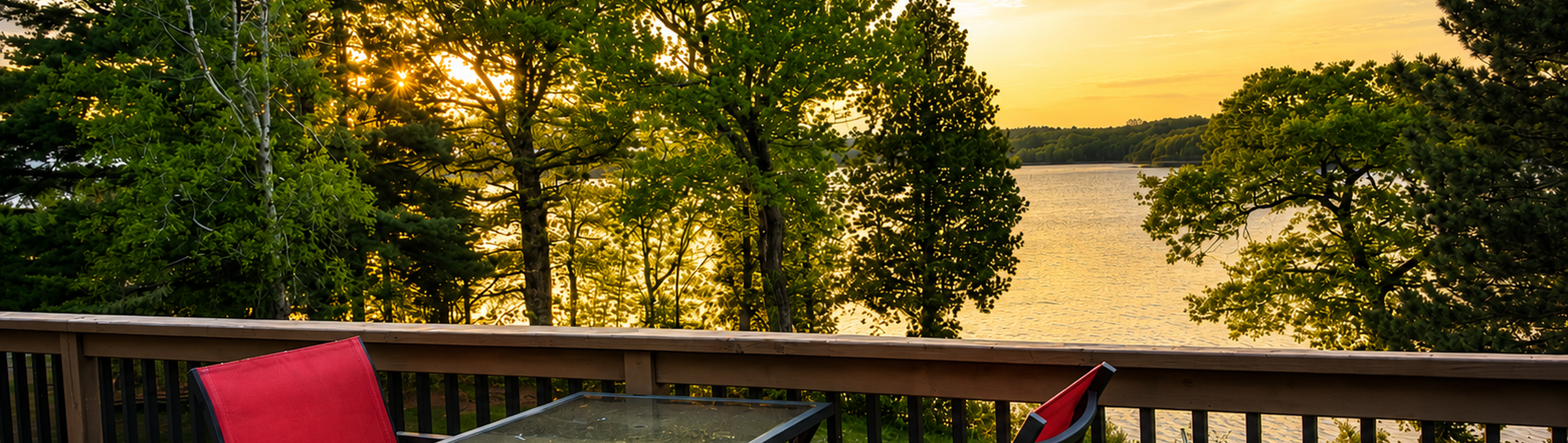 Lake view from the cottage deck at Grand Lake, New Brunswick